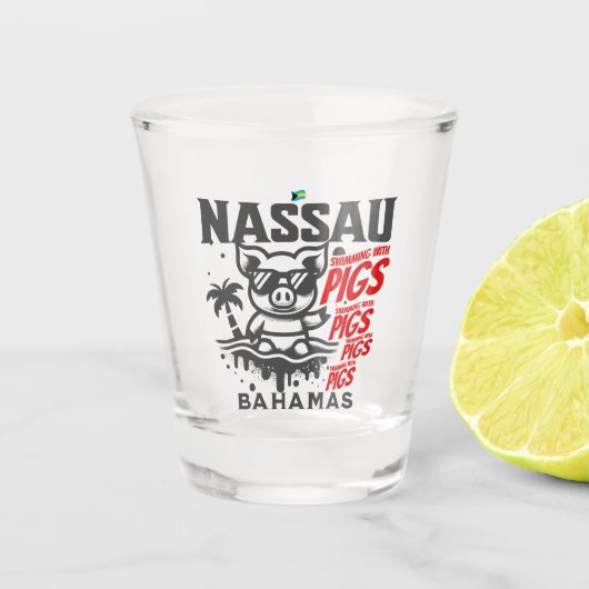 Bahamas Souvenir Gift: Nassau Bahamas Zwemvarken Shot Glas (Voorkant)
