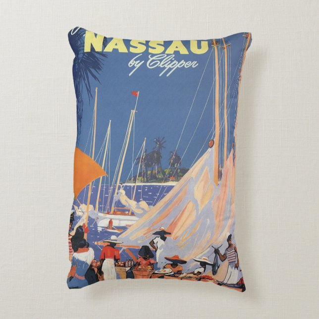  Bahamas Travel Art, Fly Nassau door Clipper Accent Kussen (Achterkant (Verticaal))
