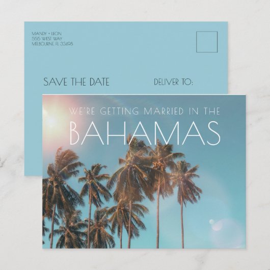 Bahamas Tropical Beach Wedding Save the Date Aankondigingskaart (Voorkant / Achterkant)