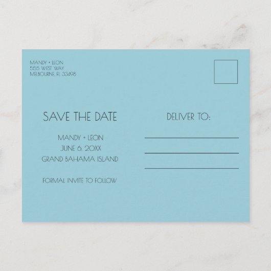 Bahamas Tropical Beach Wedding Save the Date Aankondigingskaart (Achterkant)