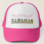 Bahamas Typography Pink Hearts Souvenir Trucker Pet (Voorkant)