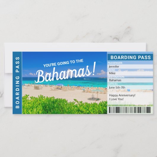 Bahamas Vakantie Reis Cadeau Ticket (Voorkant)