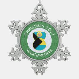 Bahama's Vlag Engel Kerst Groen Tin Sneeuwvlok Ornament