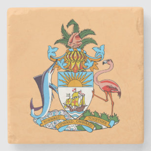 Bahamas Wapen - Marlin, Flamingo, Conch Stenen Onderzetter