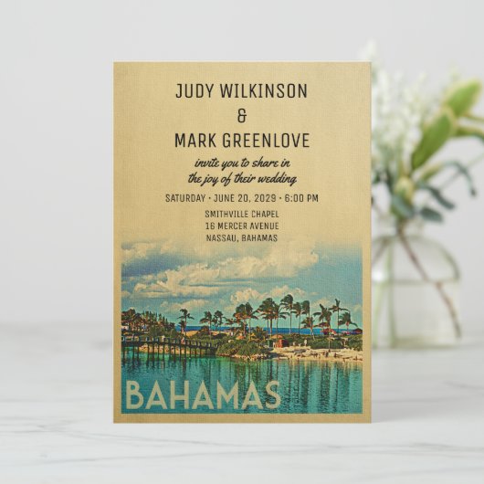 Bahamas Wedding Invitation  midden-eeuw Kaart (Staand voorkant)