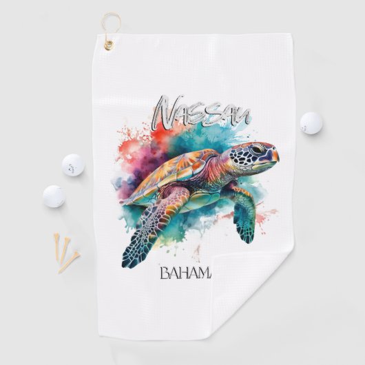 Bahamas Zee Schildpad Bahamaanse Vlag Strand Grote Golfhanddoek (Insitu)