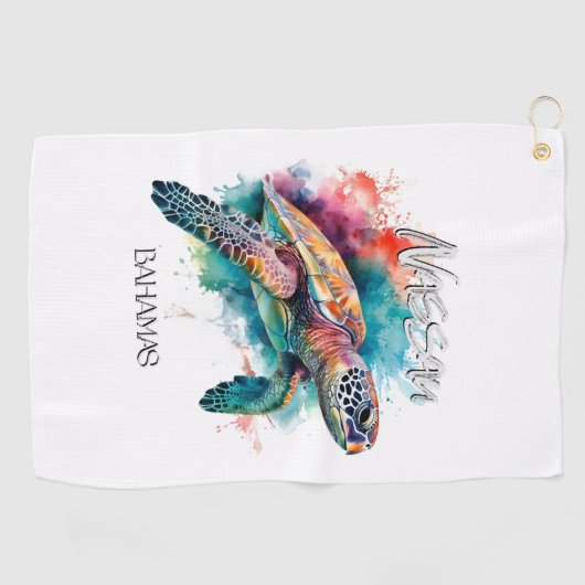 Bahamas Zee Schildpad Bahamaanse Vlag Strand Grote Golfhanddoek (Horizontaal)