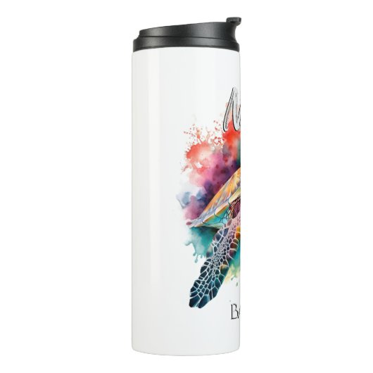 Bahamas Zee Schildpad Bahamaanse Vlag Strand Grote Thermosbeker (Gedraaid links)