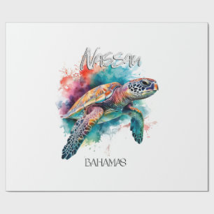Bahamas Zeeschildpad Bahamaanse Vlag Strand Grote Cadeaupapier