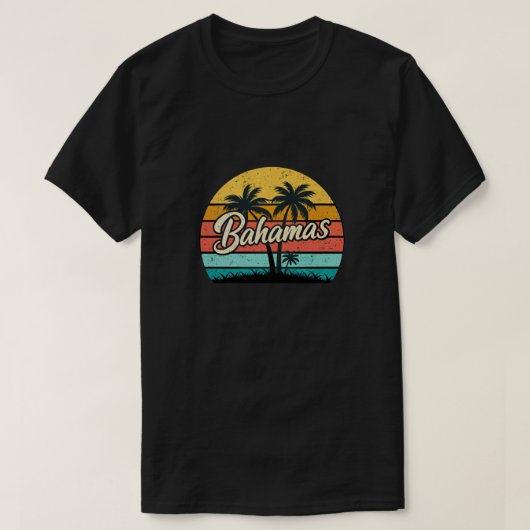 Bahamas Zonsondergang Retro Palm T-shirt (Design voorkant)