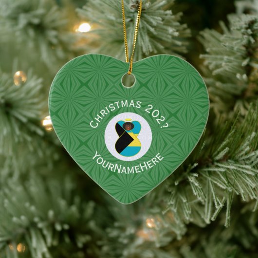 Bahama's Zwarte Engel Kerstvlag Gepersonaliseerd Keramisch Ornament (Boom)