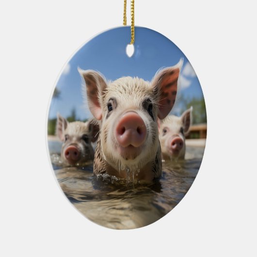 Bahamas Zwemvarkens - Exuma Pig Beach Adventure Keramisch Ornament (Rechts)