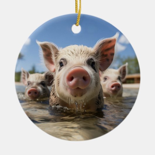 Bahamas Zwemvarkens - Exuma Pig Beach Adventure Keramisch Ornament (Voorkant)