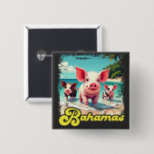 Bahamas Zwemvarkens - Exuma Pig Beach Adventure Vierkante Button 5,1 Cm (Voorkant /achterkant)