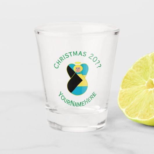 Bahamian Flag Angel Christmas Blonde Shot Glas (Voorkant)