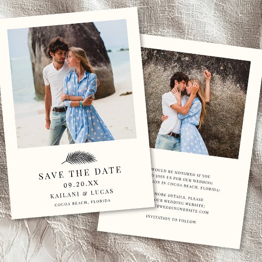 Bahia Minimal Palm Leaf Trouwfoto Save The Date
