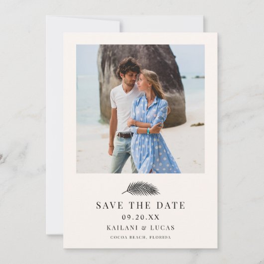 Bahia Minimal Palm Leaf Trouwfoto Save The Date (Voorkant)
