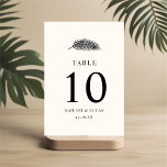 Bahia Minimal Palm Leaf Wedding Kaart<br><div class="desc">Deze stijlvolle,  eenvoudige trouwtafel nummerkaarten zijn voorzien van een handgetekende palmblad in zwart over een gebroken witte achtergrond (kleur kan indien gewenst worden aangepast). Gemakkelijk te personaliseren voor uw bruiloft of andere tropische of strand geïnspireerde speciale gelegenheid.</div>