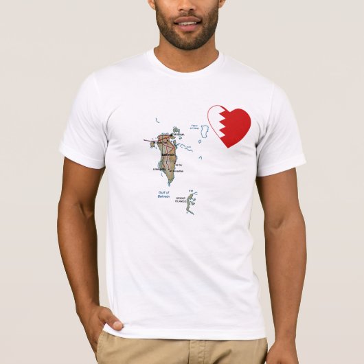 Bahrain Flag Heart en Map T-Shirt (Voorkant)