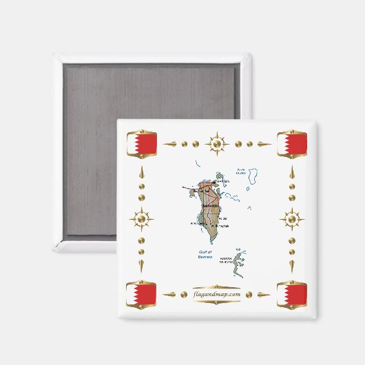 Bahrain Map + Flags Magnet (Voorkant / Achterkant)