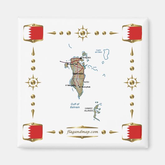 Bahrain Map + Flags Magnet (Voorkant)