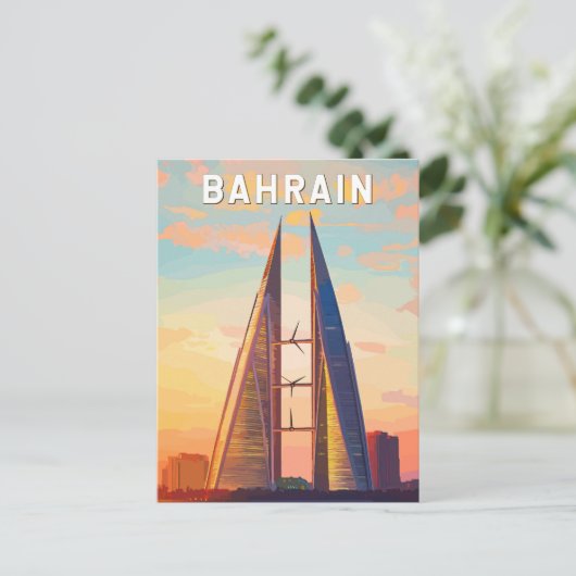 Bahrein Illustration Travel Art Vintage Briefkaart (Staand voorkant)