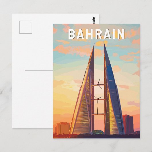 Bahrein Illustration Travel Art Vintage Briefkaart (Voorkant / Achterkant)
