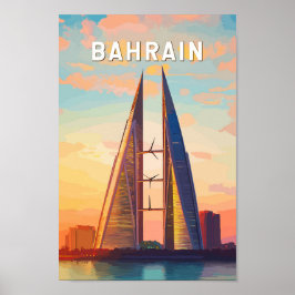 Bahrein Illustration Travel Art Vintage Poster