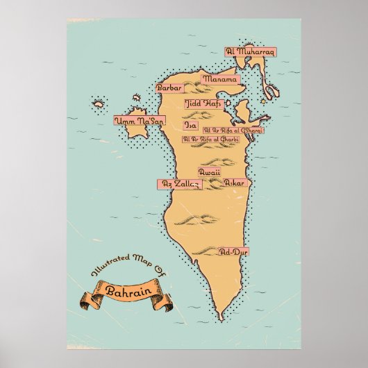Bahrein vintage reisplattegrond poster (Voorkant)