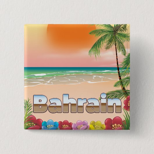 Bahreinse strandreisposter vierkante button 5,1 cm (Voorkant)