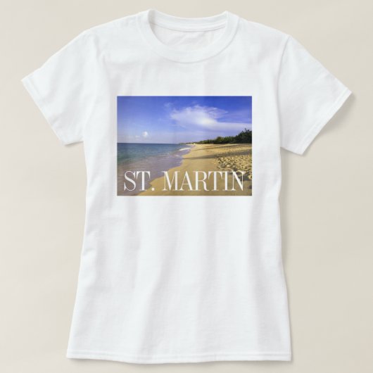 Baie Longue Long Bay-strand, St. Martin T-shirt (Design voorkant)
