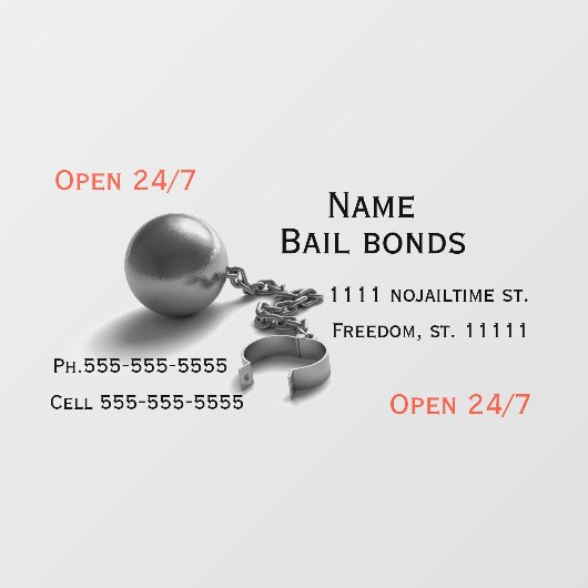 Bail bonds ball and chain business raamsticker (Vel)