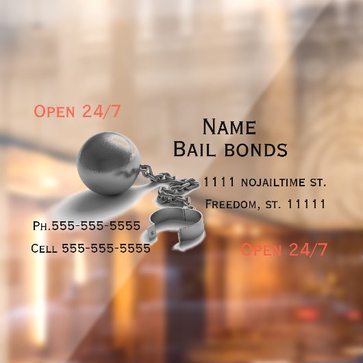 Bail bonds ball and chain business raamsticker (Vel 2)