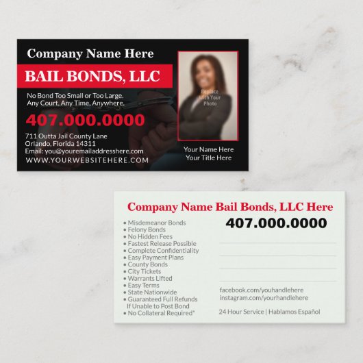 Bail Bonds Foto bedrijfskaarttemplate aanpassen Visitekaartje (Voorkant / Achterkant)