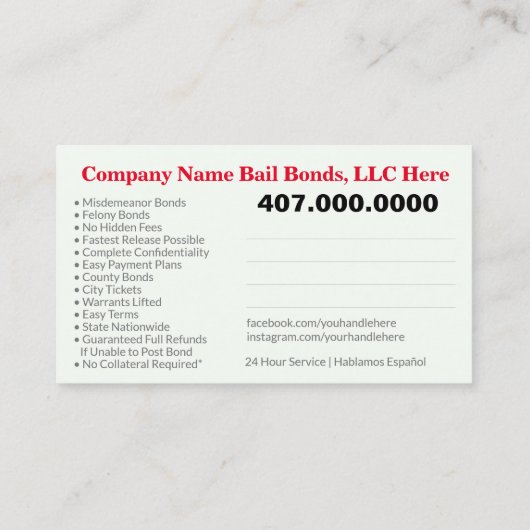 Bail Bonds Foto bedrijfskaarttemplate aanpassen Visitekaartje (Achterkant)