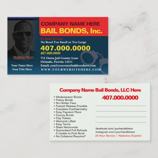 Bail Bonds Foto bedrijfskaarttemplate aanpassen Visitekaartje (Voorkant / Achterkant)