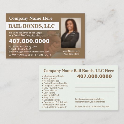 Bail Bonds Foto bedrijfskaarttemplate aanpassen Visitekaartje (Voorkant / Achterkant)