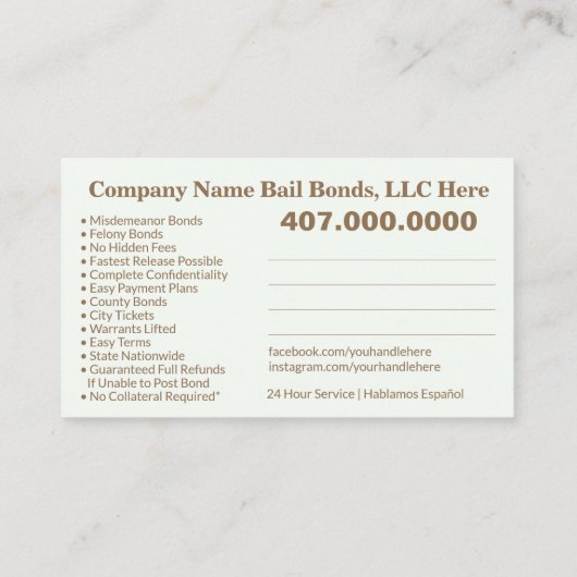 Bail Bonds Foto bedrijfskaarttemplate aanpassen Visitekaartje (Achterkant)