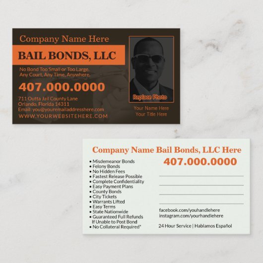 Bail Bonds Foto bedrijfskaarttemplate aanpassen Visitekaartje (Voorkant / Achterkant)