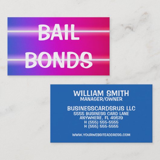 Bail Bonds Helder Kleurrijk Visitekaartje (Voorkant / Achterkant)