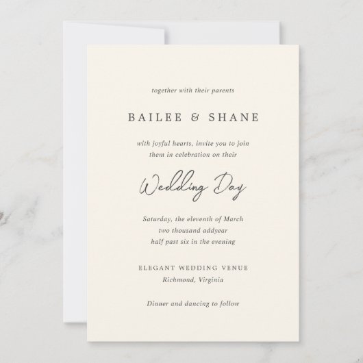 Bailee Cream Modern Wedding Kaart (Voorkant)