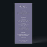 Bailee Dusty Paarse bruiloft Menu<br><div class="desc">Elegant huwelijksmenu met een eenvoudige en minimale lay-out met "The Menu" in een eigentijdse scripttypografie. Een klassiek design met een moderne touch.</div>