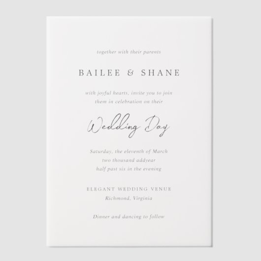 Bailee Modern Wedding Vellum Uitnodigingen (Voorkant)