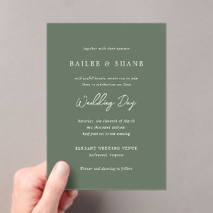 Bailee Olive Green Modern Wedding Acryl Uitnodigingen