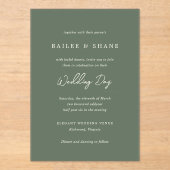 Bailee Olive Green Modern Wedding Acryl Uitnodigingen (Voorkant)