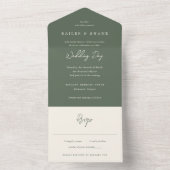 Bailee Olive Green Modern Wedding All In One Uitnodiging (Binnen)