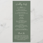 Bailee Olive Green Modern Wedding Programmakaart (Achterkant)