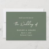 Bailee Olive Green Modern Wedding Save The Date (Voorkant)