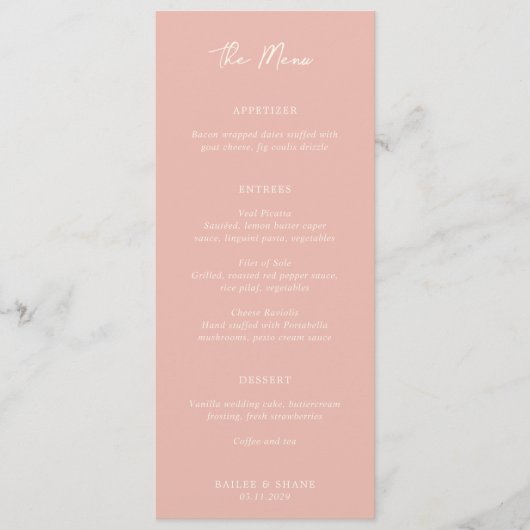 Bailee Peach Moderne bruiloft Menu (Voorkant)