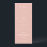 Bailee Peach Moderne bruiloft Menu<br><div class="desc">Elegant huwelijksmenu met een eenvoudige en minimale lay-out met "The Menu" in een eigentijdse scripttypografie. Een klassiek design met een moderne touch.</div>